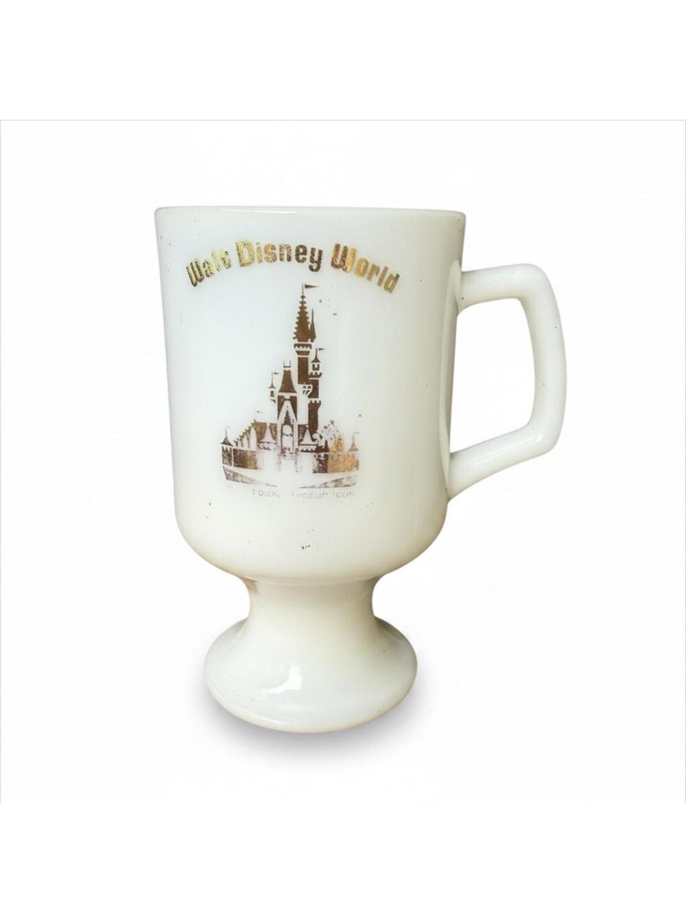 Vintage Walt Disney World White Milk Glass Footed Coffee Mug